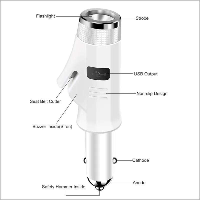 12v portable with usb safety hammer power bank wholesale car charger adapter