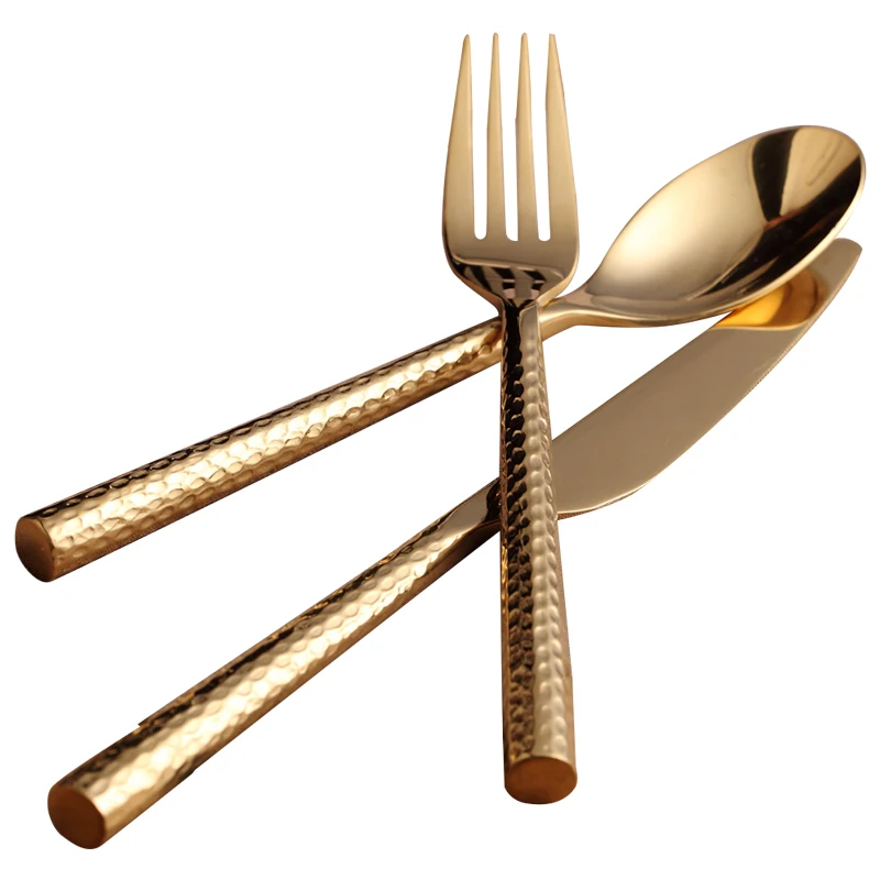 

Golden solid Steak silverware knife and fork set Gold flatware set European Western restaurant cutlery for wedding