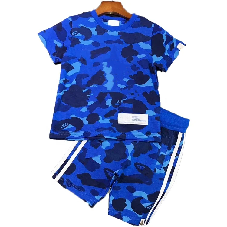

New hot manufacturers direct fashion design summer suit boys Camouflage green boy's clothing sets, Customized color
