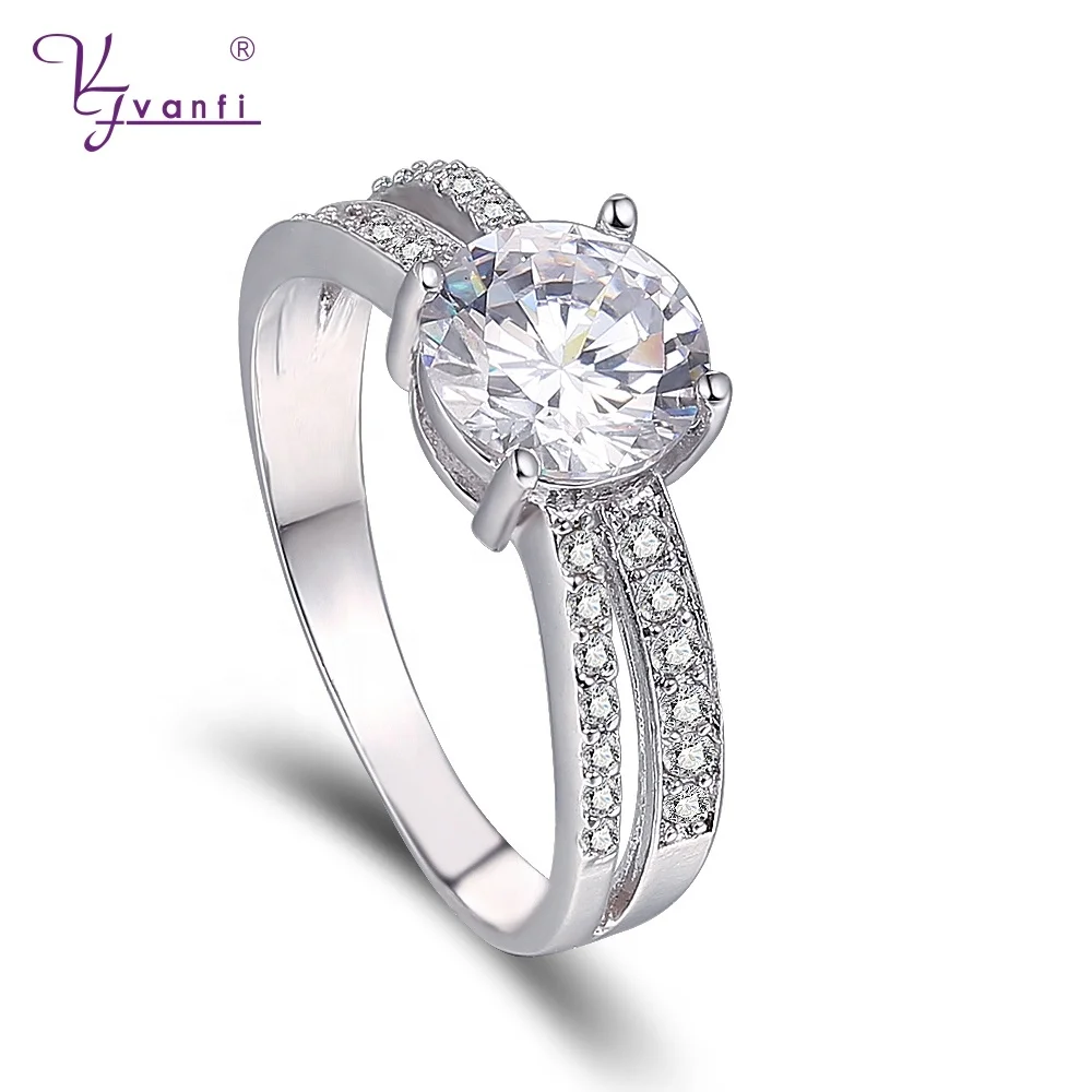 

VANFI Classic Sample Platinum Plated CZ Zircon White Gold Diamond Engagement Wedding Ring For Bridal Women