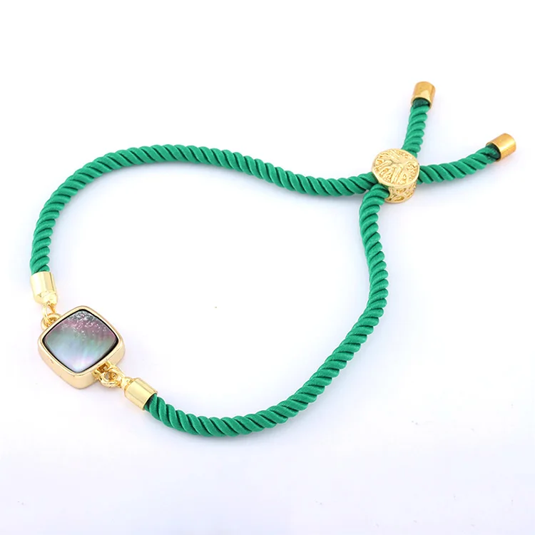 

Stars Forever Handmade Square Shape Abalone Shell Connector Charm Nylon Rope Bracelet