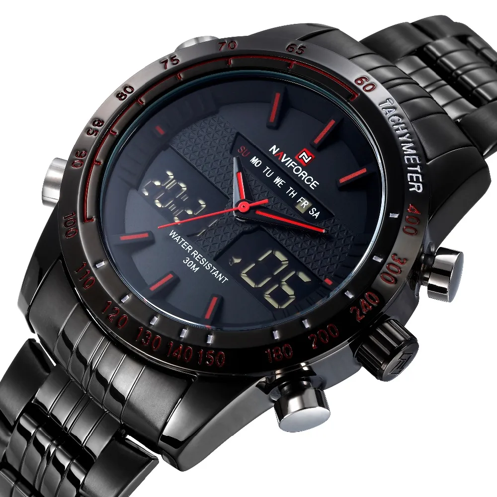 2018 Luxury Brand Full Steel Quartz Digital Naviforce 9024 Sport Business Leiture Watch