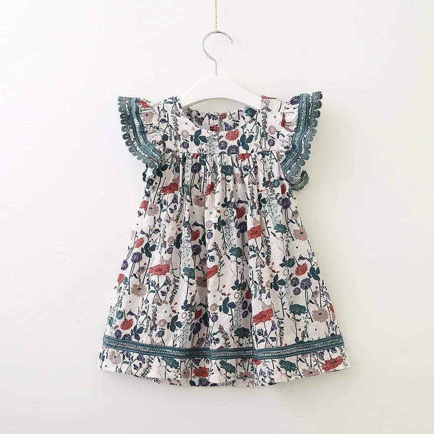 

New Cute Flower Printed Baby Girls Kids Princess Dress Summer Casual Fly Sleeve Kids Dresses For Girls, As picture
