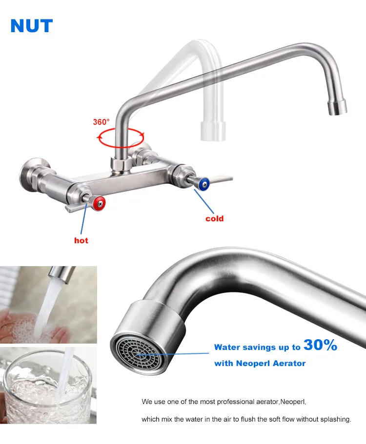 New Products 304 Stainless Steel Faucet Double Outlet German Types Self Heating Sink Wall Mounted Water Tap.jpg