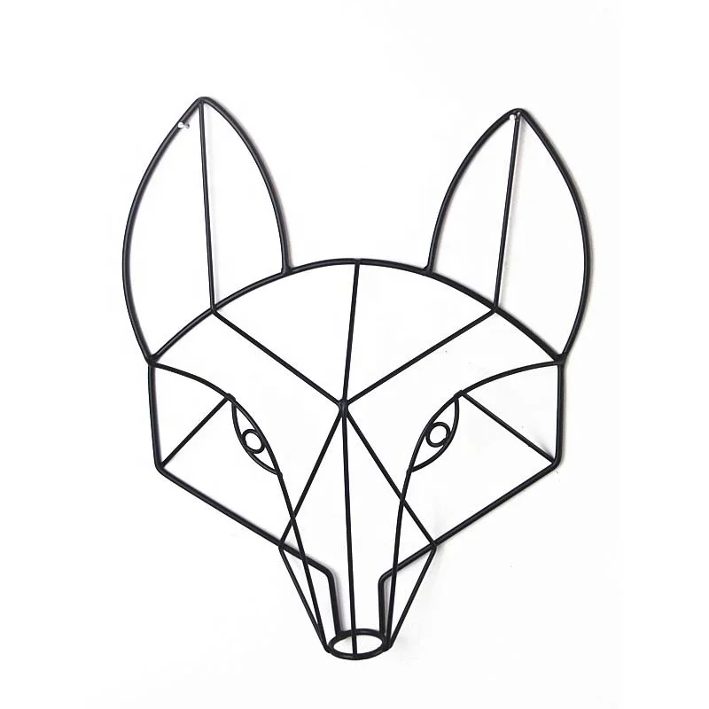 

Black Geometric Animal Fox Head Metal Wall Decor, As picture shown or customized