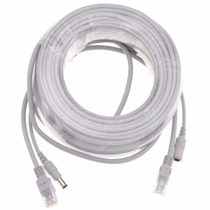 3/5/10/15/20/30m /50m Gray Cat5/cat-5e Ethernet Rj45+dc Power Cctv ...