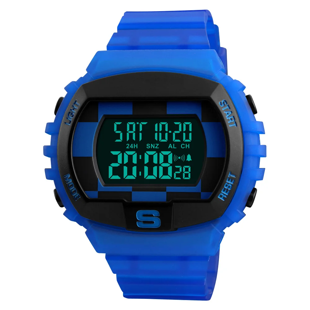 skmei china made unisex large display digital watch, Gray/army green/black+grid/all black/blue/rose red/customsized