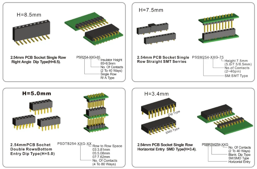Press Fit Pin Header 2.54mm Pin Header Straight Dip Type Single Row 2