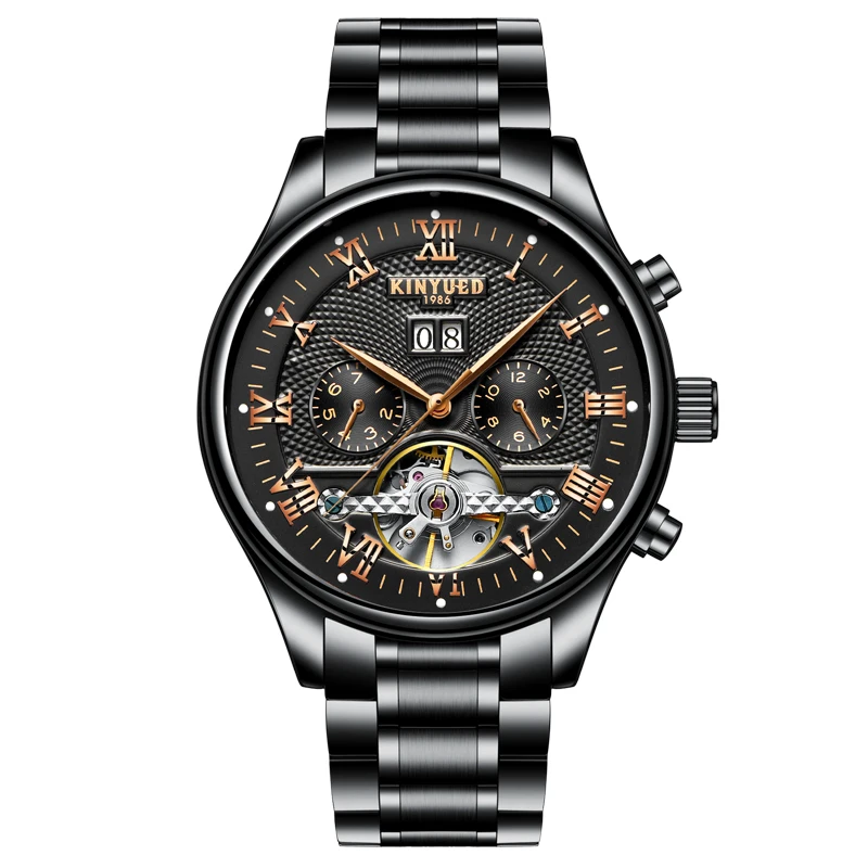 

KINYUED Men's Business Fashion Automatic Mechanical Watch Men Full Steel gold Watch men Luxury, 3 colors