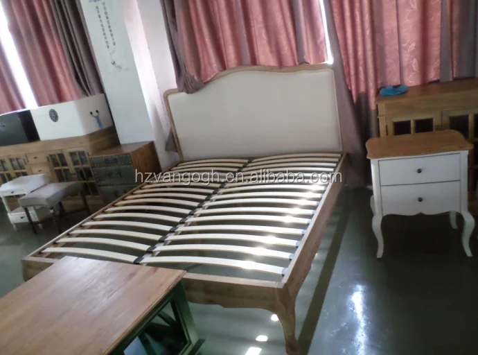 Vintage Eiche Holz Französisch Leinen Polster Bett,Französisch