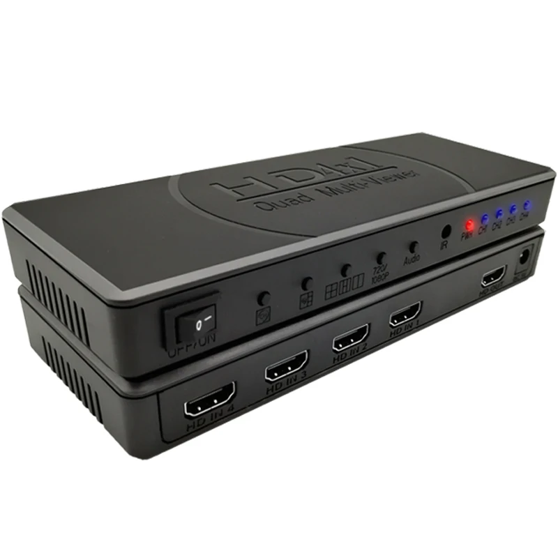 

Multi-View HDMI 4 input 1 output screen seamless 4x1 hdmi switch quad MultiView switcher, Black