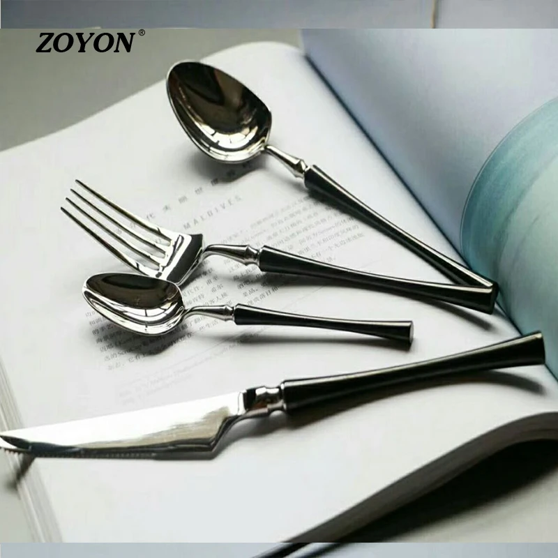 2023 New hot seller!Amazon China factory stainless steel matt black cutlery set gold cutlery