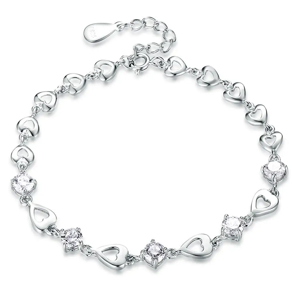 

Unique Love Heart Shape CZ Jewelry 925 Sterling Silver Hollow Hearts Bracelets for Women