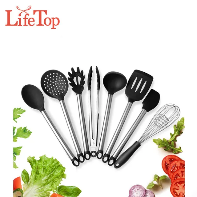 Hot Sell 8 Kitchen Utenisl Set With Nonstick Silicone And Stainless