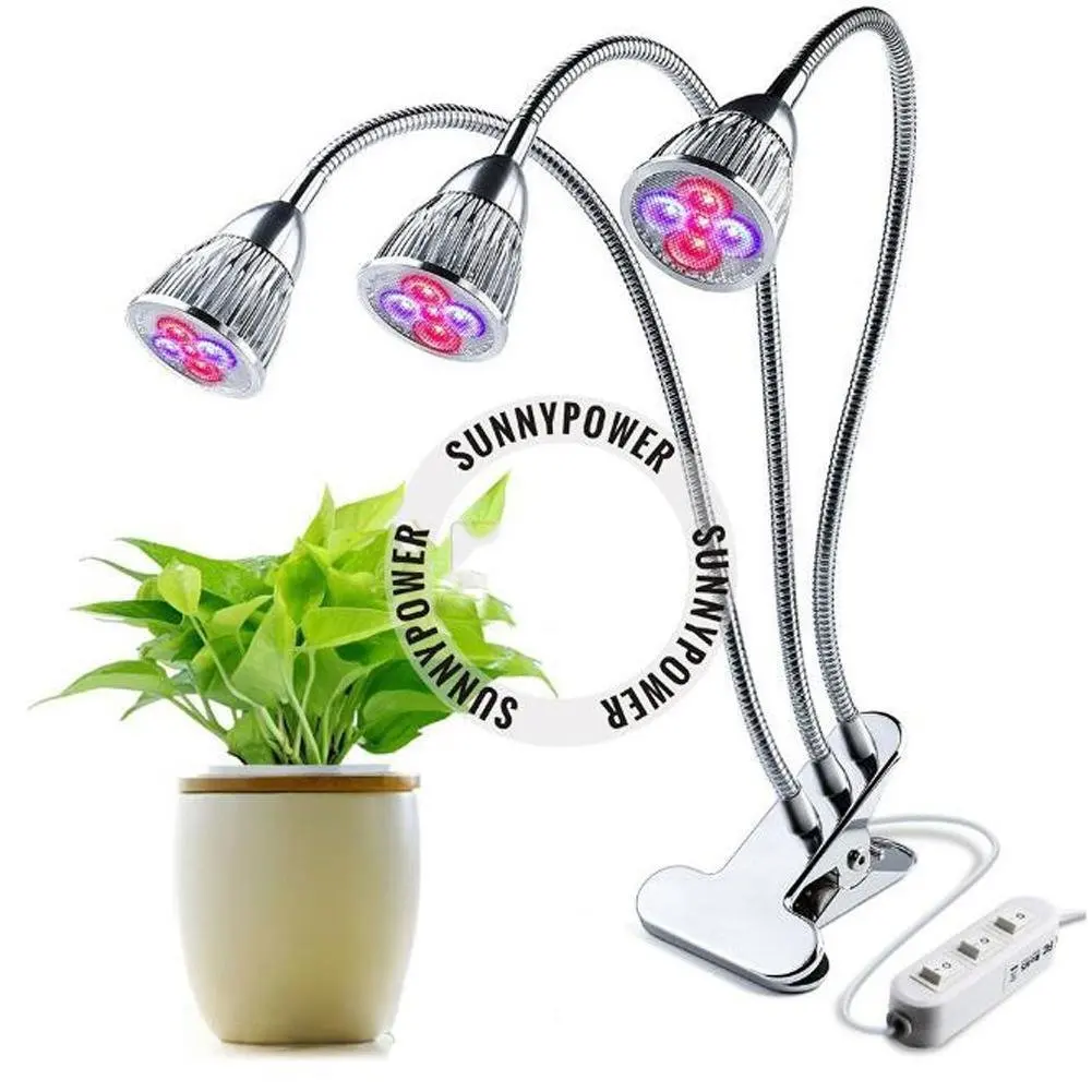 Wei-d LED Plant Grow Light,15W Three Head Clip Desk Grow Lamp with Flexible Gooseneck for Indoor Greenhouse Hydroponics Garden Plants , 15W