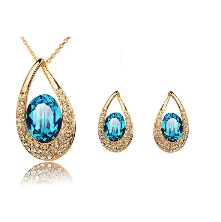 

Fashion 18K Gold Plated Austrian Crystal Jewelry Sets For Women Vintage Oval Statement Jewelry Sets Bride Accessories Wholesale, N/a