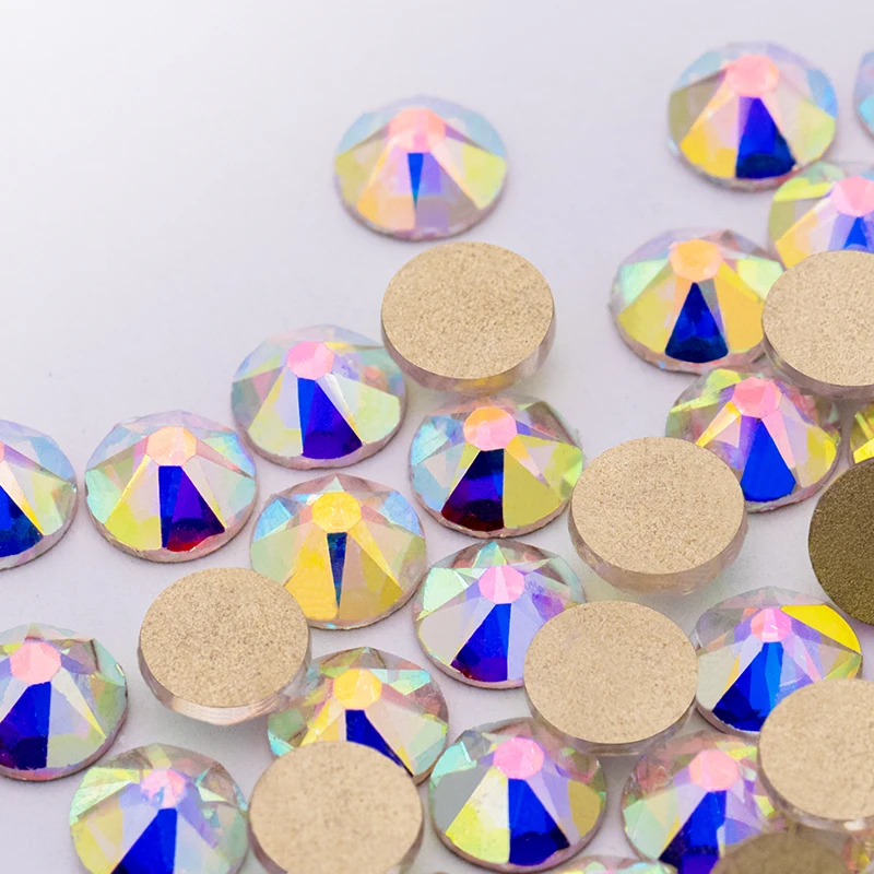 16 Cuts Non Hot Fix Flat Back Glass Rhinestones with Golden Bottom for Nail Art Accessories