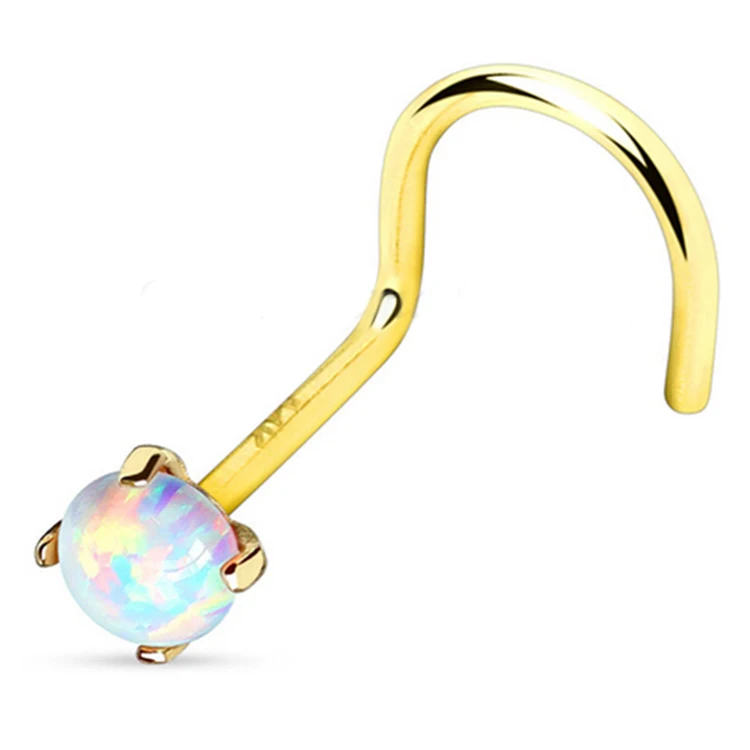 

Gold Plated Surgical Steel Prong Set Opal Nose Ring Studs, Gold,silver/white opal