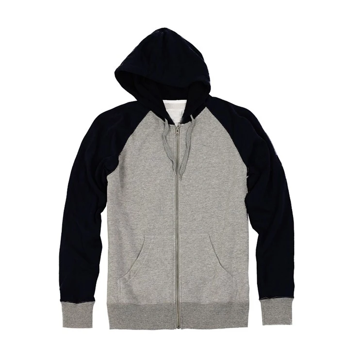 
high quality screenprinted two color zip french terry cotton sports gym black hoodies with different colored sleeves 