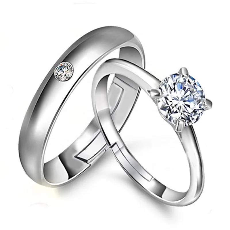 

Fashion White Gold Plated 925 Sterling Silver Four Claw Cubic Zirconia Diamond Rings Couple Engagement Wedding Ring, N/a