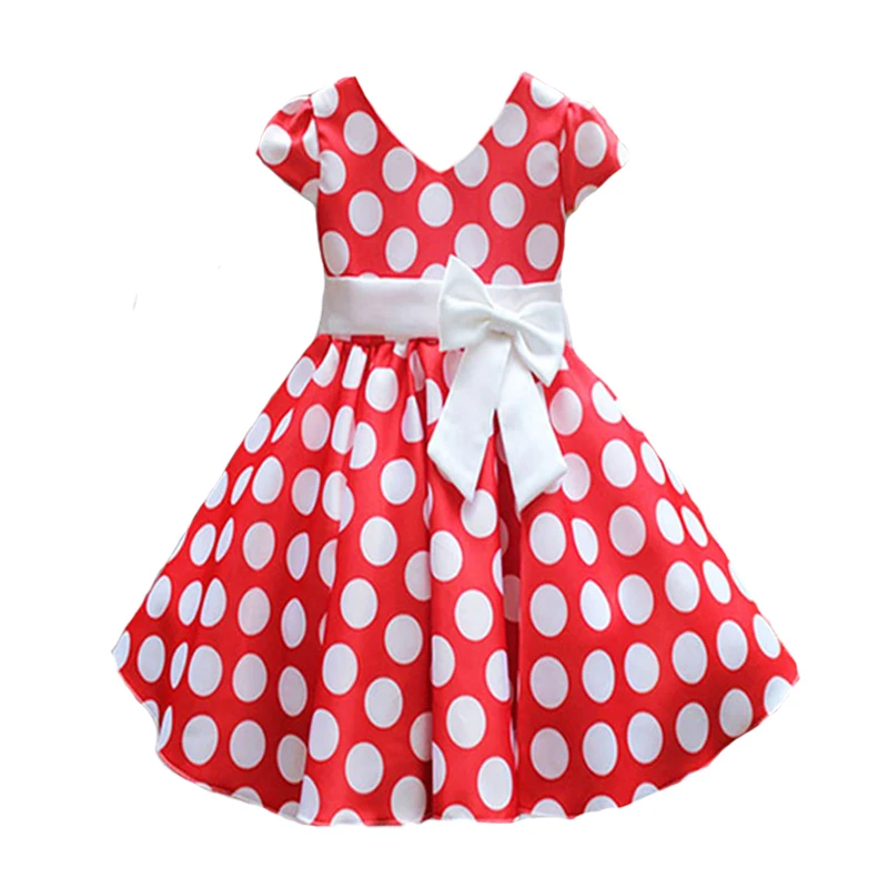 

New Arrival Flower Girl Wedding Dress Polka Dot V-Neck kids party dress for free shipping L616, Red;pink;blue