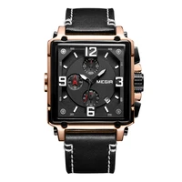 

Megir Men Watches Genuine Leather Strap Fashion Male Square Case Quartz Wrist Watch