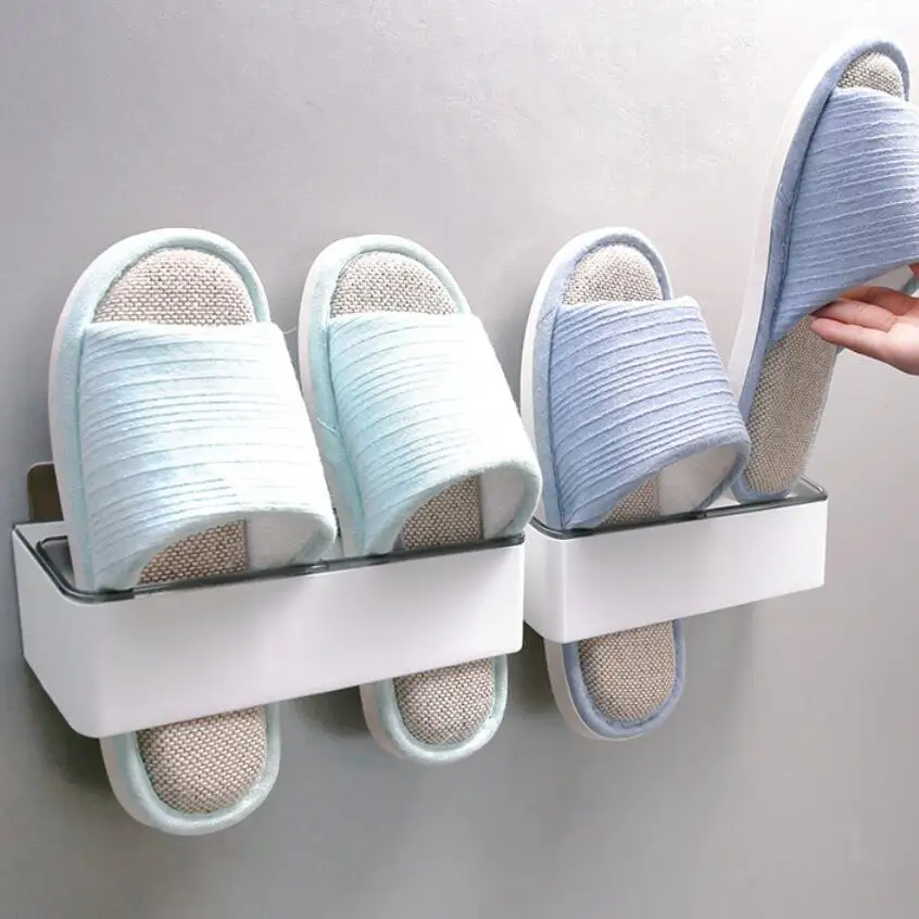 

Wall Mounted Shoe Rack Bathroom Slipper Rack Plastic Slipper Organizer Hanging Shoe Rack for Bathroom Showroom