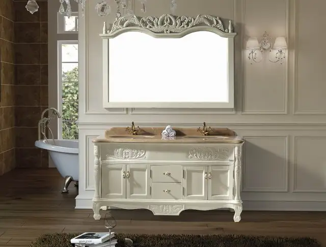 Floor Standing Mirrored Bathroom Cabinet Marble Top Cabinet