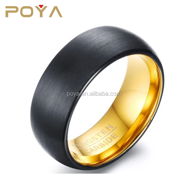 

POYA Jewelry 8mm Matte Finished Two Tone Tungsten Ring Black/Gold/Rose Gold Plated Dome Finished Wedding Band For Him And Her