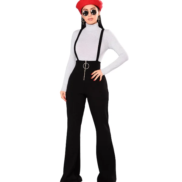 

SP4148A High Waist Circular Zipper Women Flare Pants, N/a