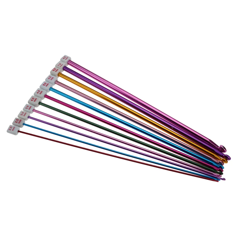 11pcs 10.6" Multicolour Aluminum TUNISIAN AFGHAN Crochet Hook Knit Needles Set 2-8mm