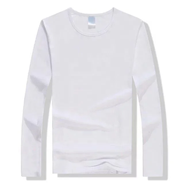 

O-neck Long Sleeve Custom Sublimation White Polyester Men T shirt With Cotton Feel For Gift/Advertising/Promotion