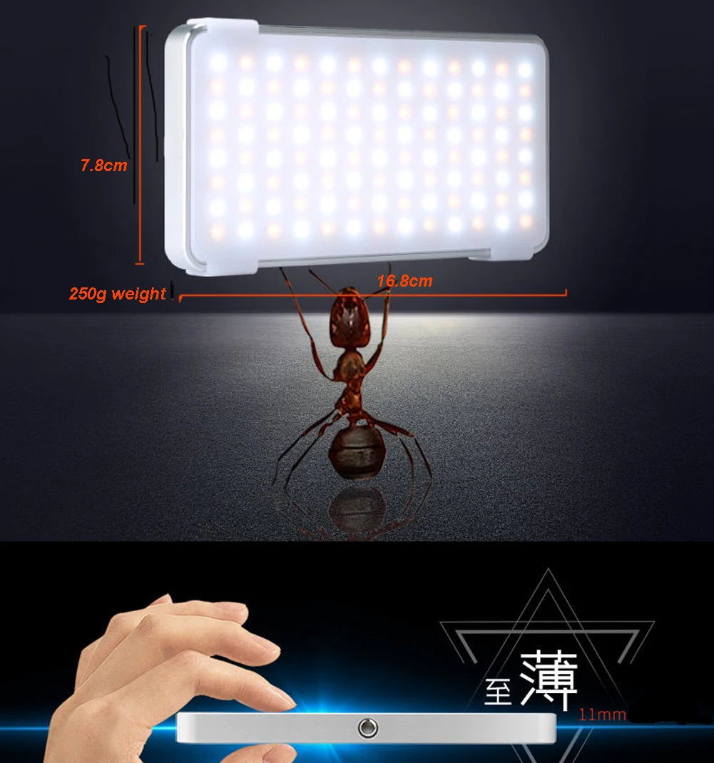 NiceFoto SL-80A Pocket LED Video Light 96pcs LED Beads CCT 3200K-6500K CRI 97 TLCI 97 Built-in 4000mAh Lithium Battery