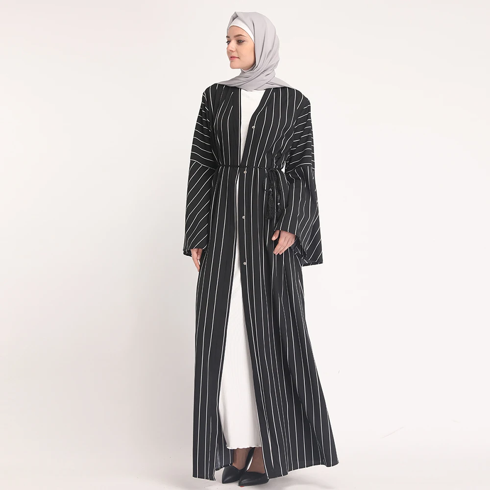 

New Fashion High Quality Islamic Striped abaya Muslim Clothing Islamic robe