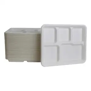 Image of Disposable Biodegradable Plates with 5 Compartments Sugarcane Bagasse Dishes