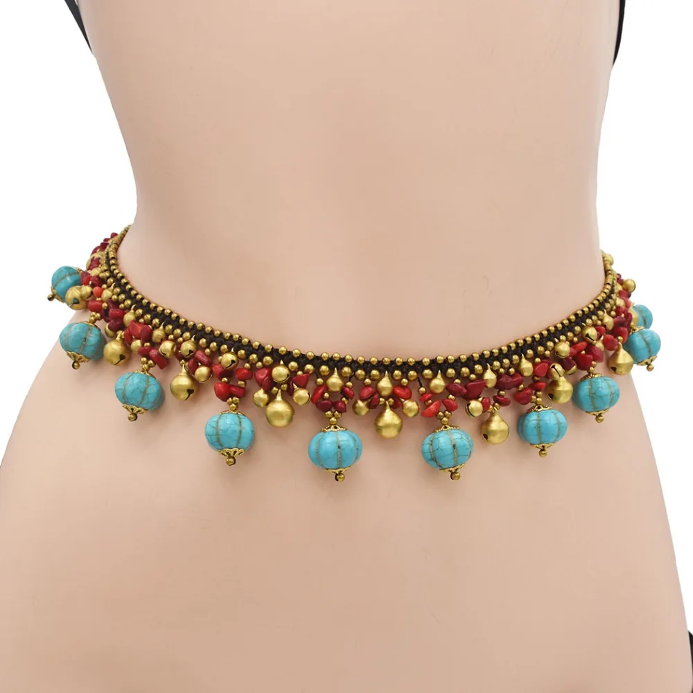 

Copper Bells Tassel Turquoise jeans waist chain belt indian waist chain ladies waist chain belt, See photo