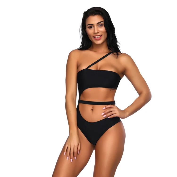 

Low Price Front And Rear U-Shaped Arc Excavation Design Sexy Women Black One Piece Swimsuit