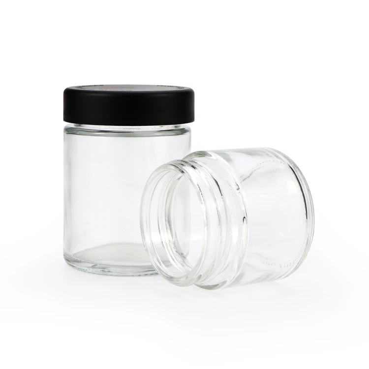 
Custom design round 1oz 2oz 3oz 4oz straight side food glass jar with child resistant lids glass jar child proof 