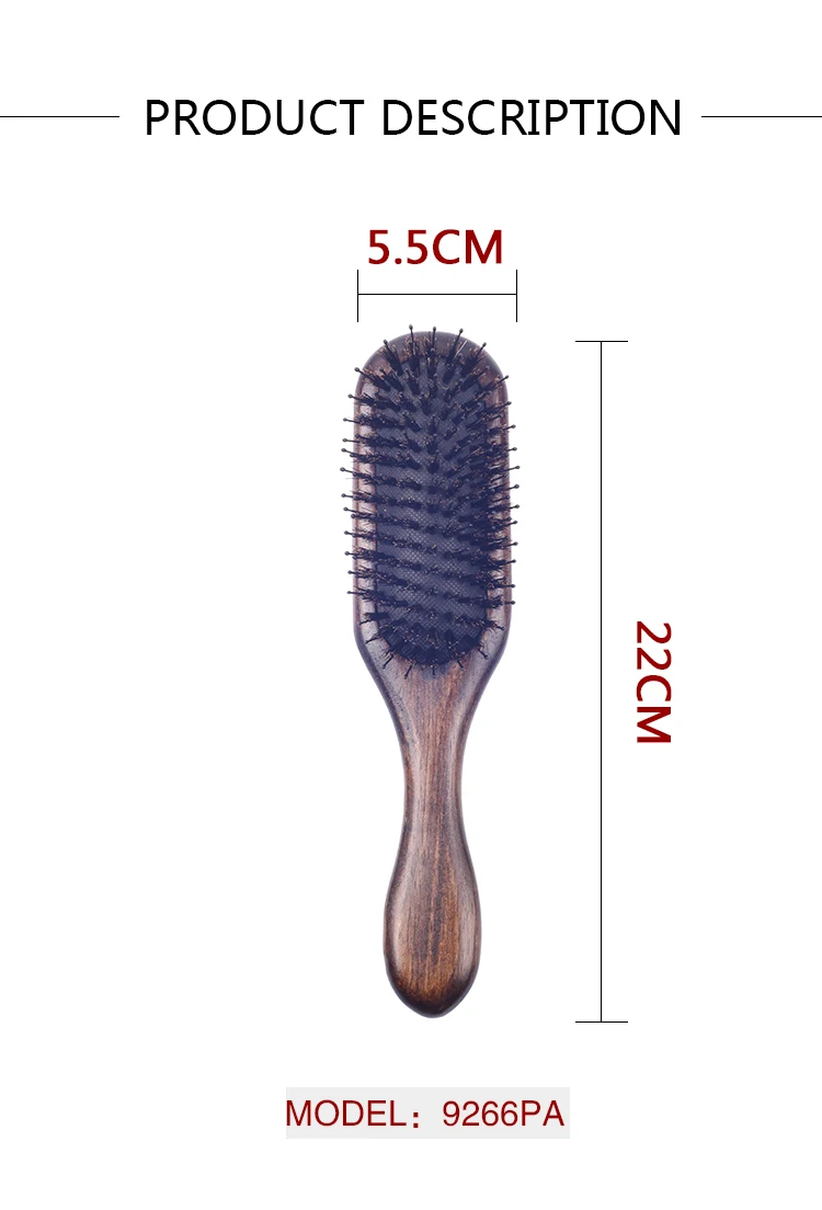 EUREKA 9266PA-BR Engraved Wooden Bristle Nylon Pins Hair Brush Rubber Wood Hair Brush Massage Classical Style Hair Brush