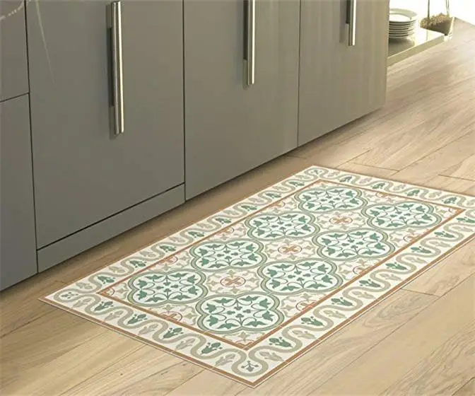 European Green Vinyl Mat Vintage Tiles With Decorative Frame Linoleum Area Rug Pvc Floor Mat Buy Carpet Rugs Floor Mats Area Rug Product On