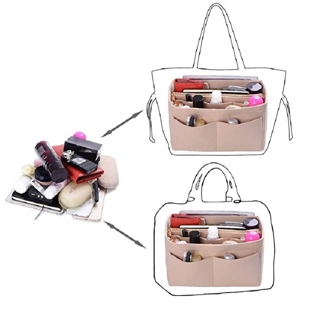 

Purse Organizer Insert, Felt Bag organizer with zipper, Handbag for women Brand bag, Beige