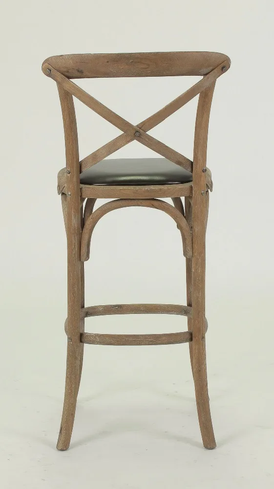 
Rustic OAk x back Wooden bar stool with PU seat 