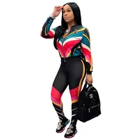 

Plus Size 2 Two Piece Set Women Clothing Striped Zip Tops + Pants Sweat Suit Casual Outfits Matching Sets Tracksuit Y11097