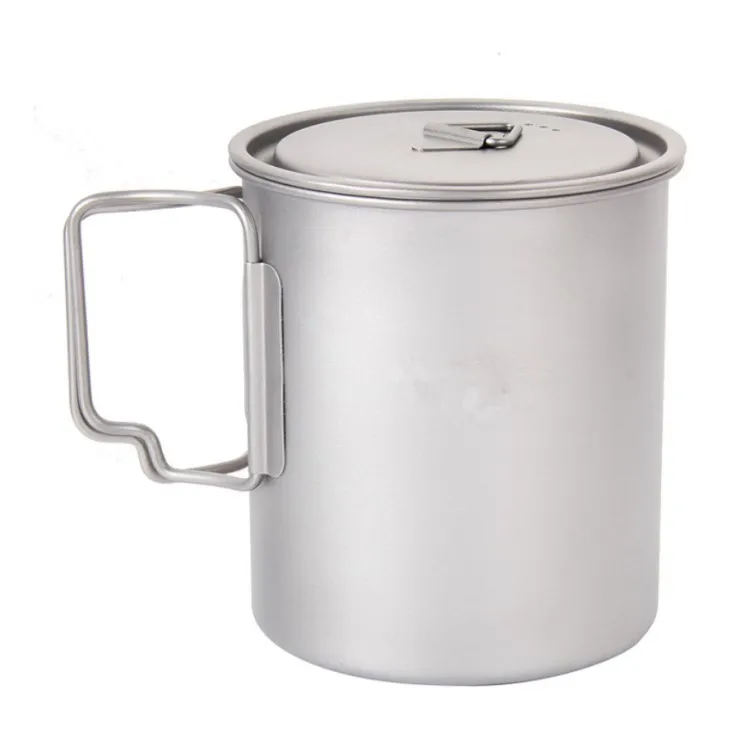 

Camping Mug Titanium Pot Folding Handle 400ml Pure Titanium Mugs with Lid, Silver