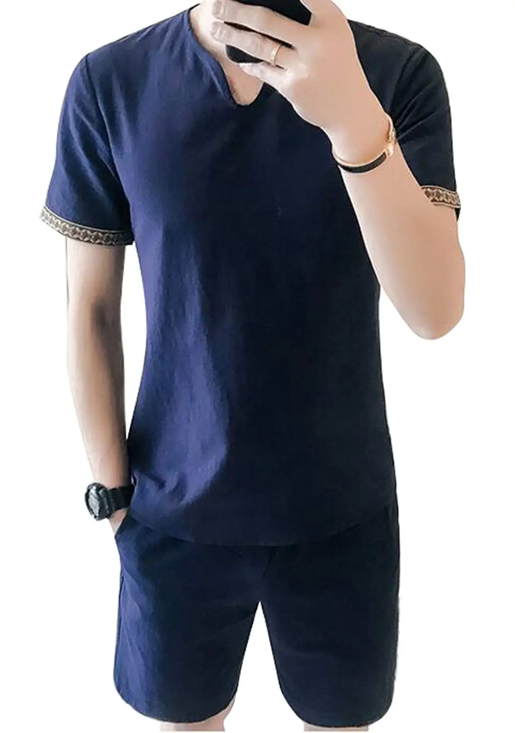 ARTFFEL Mens Summer Printed Short Sleeve Shirt and Shorts 2 Pieces Suits Set