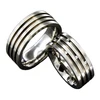 Classic Brushed Grooves Titanium Wedding Bands with AAA CZ Stones Setting