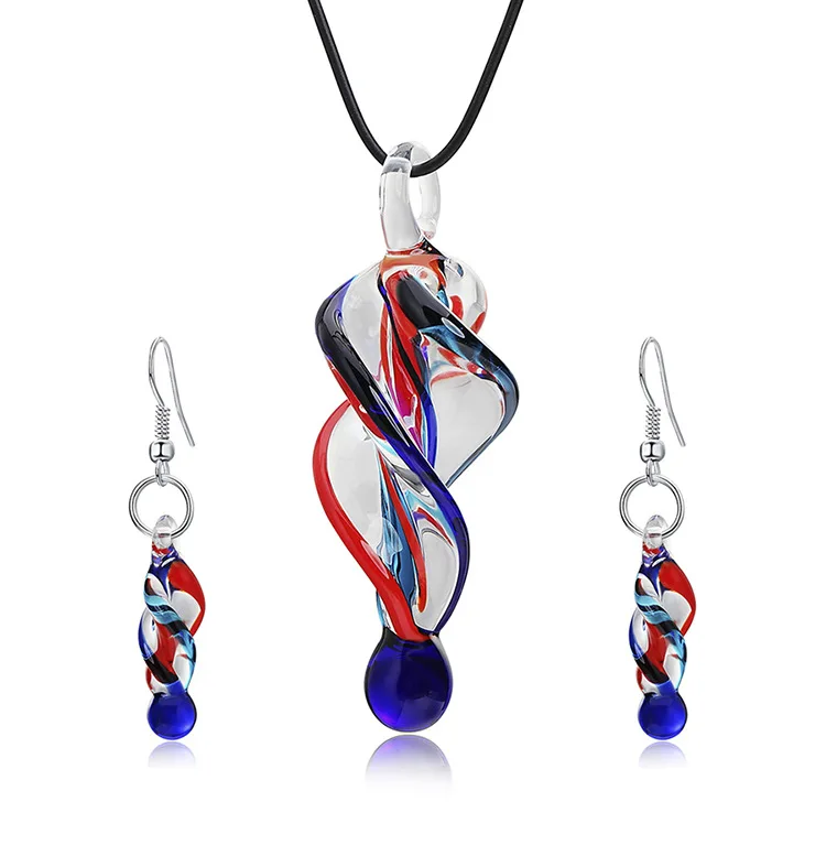 

2018 Your Ways Your Fashion Green Trending Murano Glass Jewelry Pendant Necklace and Earrings Set, Pink;white....