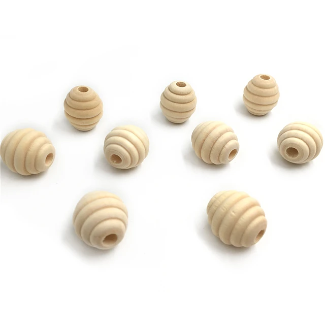 

Unfinished Beehive Raw Wood Round Beads for DIY Wooden Teething Necklace original honeycomb Beads