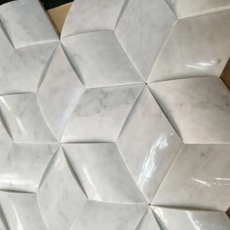 Cube 3D Mosaic Stone Tiles - Carrara White Marble