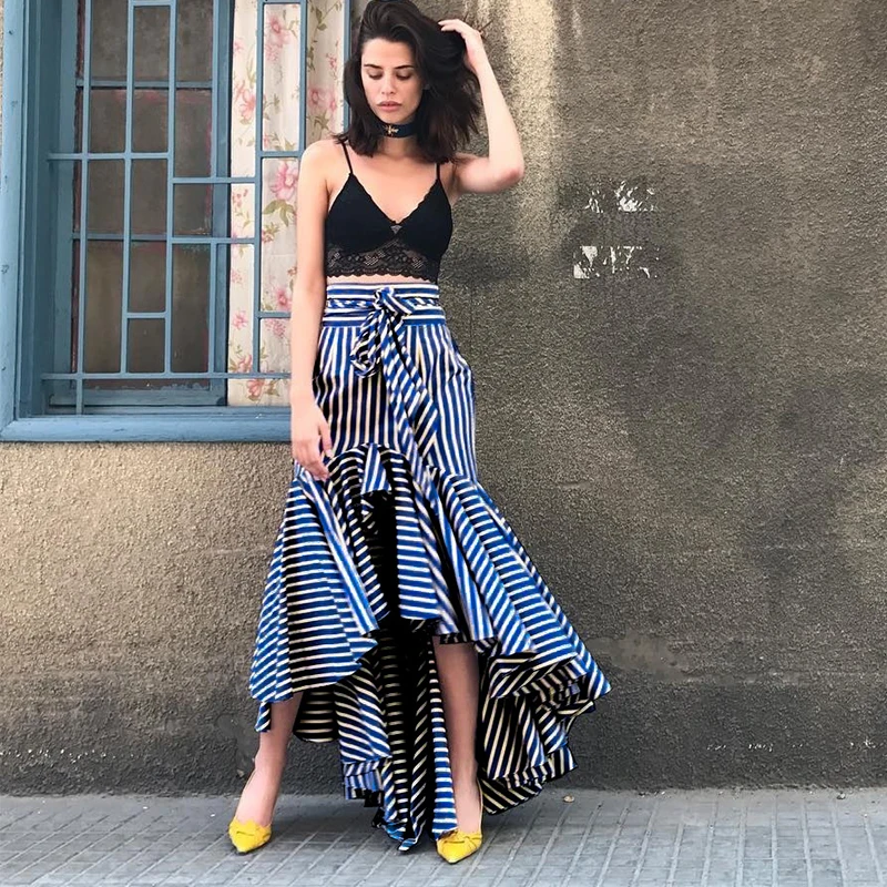

Chinese Clothing Manufacturer 2019 Striped Fishtail Long Skirts Women, Black white striped